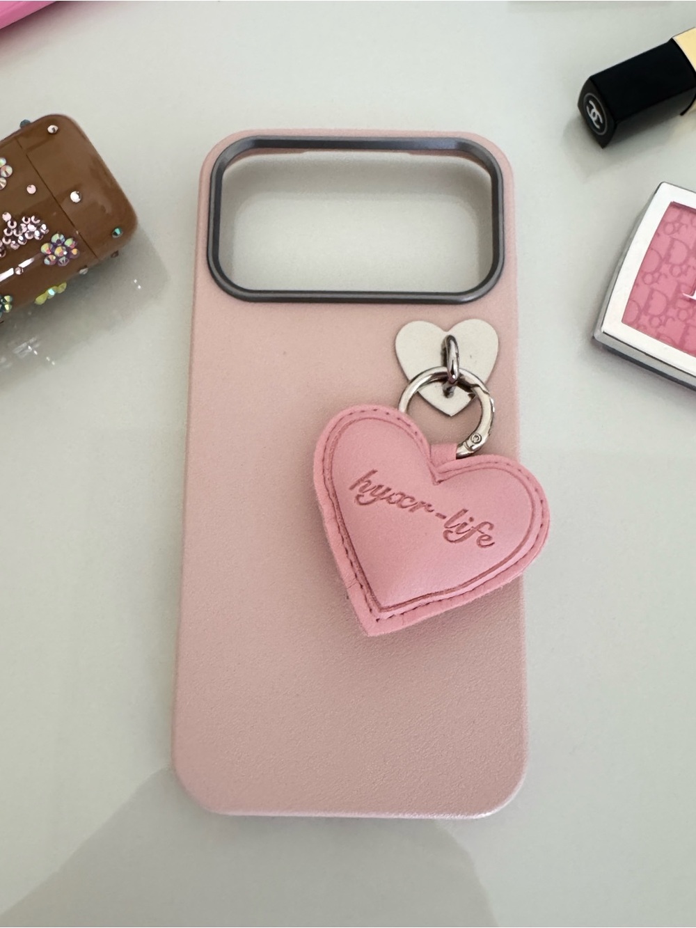 Pre loved Pink Heart Charm Phone Case with Keyring for iPhone 17 Pro max
